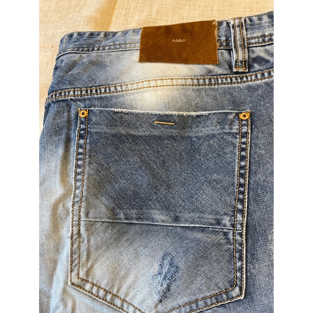 AKOO Denim Jeans Mens 44 Logger Fit Blue Distressed